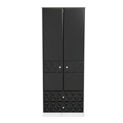 Toledo 2 Door 2 Drawer Wardrobe in Deep Black & White (Ready Assembled)