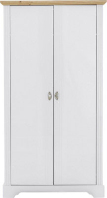Toledo 2 Door Wardrobe in White and Oak Effect Veneer