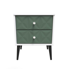 Toledo 2 Drawer Bedside Cabinet in Labrador Green & White (Ready Assembled)