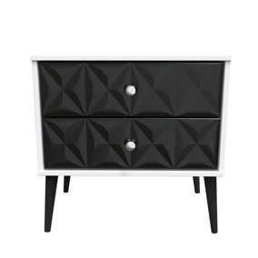 Toledo 2 Drawer Side Table in Deep Black & White (Ready Assembled)
