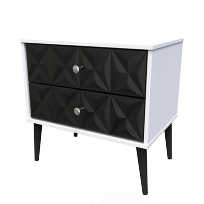 Toledo 2 Drawer Side Table in Deep Black & White (Ready Assembled)