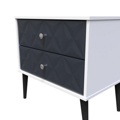 Toledo 2 Drawer Side Table in Indigo Matt & White (Ready Assembled)