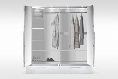 TOLEDO 210cm White Matt Mirrored Wardrobe - Smart Bi-folding Storage ...