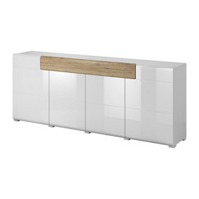 Toledo 25 Sideboard Cabinet in  White & San Remo Oak - Spacious & Perfect for Dining Essentials & More - W2080mm x H830mm x D390mm