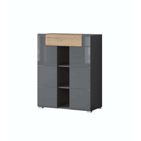 Toledo 27 Storage Cabinet in Grey Gloss & Oak Grandson - W830mm H1030mm D370mm, Practical and Stylish