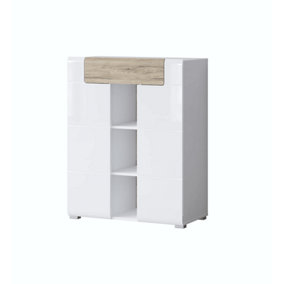 Toledo 27 Storage Cabinet in White Gloss & Oak San Remo - W830mm H1030mm D370mm, Versatile and Elegant