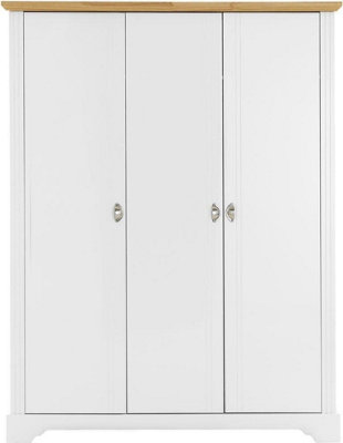 Toledo 3 Door Wardrobe - L56 x W141.5 x H188 cm - White/Oak Effect