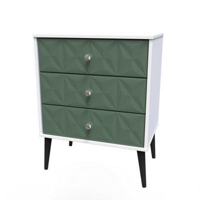 Toledo 3 Drawer Chest in Labrador Green & White (Ready Assembled)