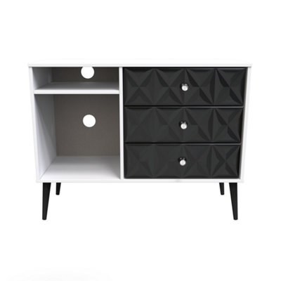 Toledo 3 Drawer TV Unit in Deep Black & White (Ready Assembled)