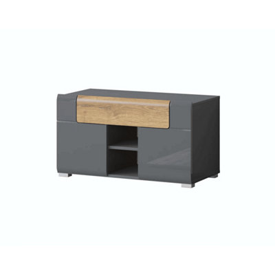 Toledo 38 Shoe Cabinet in Grey Gloss & Oak Grandson - W830mm H450mm D370mm, Modern and Practical