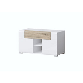 Toledo 38 Shoe Cabinet in White Gloss & Oak San Remo - W830mm H450mm D370mm, Stylish and Organised