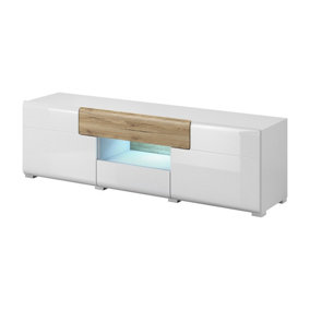 Toledo 41 TV Cabinet in White and Oak San Remo - Contemporary Elegance with San Remo Oak Accents - W1590mm x H480mm x D390mm
