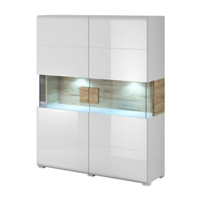 Toledo 42 Display Cabinet 122cm - Serene White Gloss & San Remo Oak Elegance with LED Lighting Option - W1220mm x H1520mm x D390mm