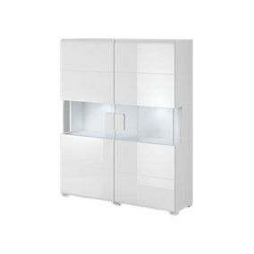 Toledo 42 Display Cabinet - Elegant White Gloss with LED Lighting Option - W1220mm x H1520mm x D390mm