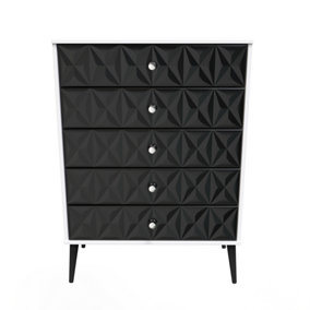 Toledo 5 Drawer Chest in Deep Black & White (Ready Assembled)