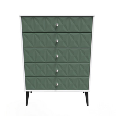 Toledo 5 Drawer Chest in Labrador Green & White (Ready Assembled)