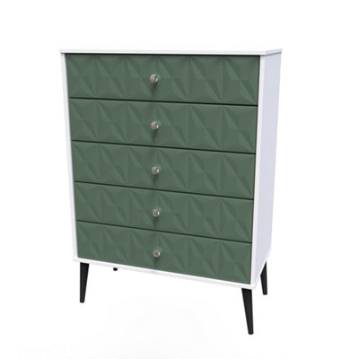 Toledo 5 Drawer Chest in Labrador Green & White (Ready Assembled)