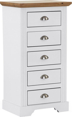 Toledo 5 Drawer Narrow Chest in White and Oak Effect Veneer