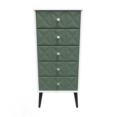 Toledo 5 Drawer Tallboy in Labrador Green & White (Ready Assembled)