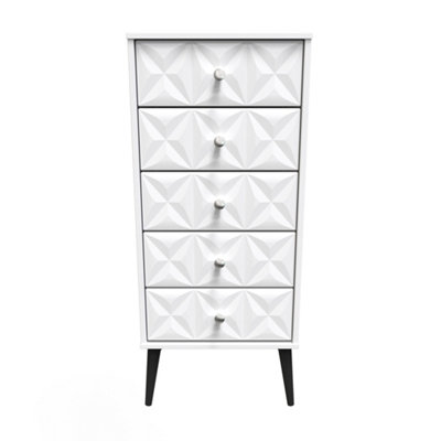 Toledo 5 Drawer Tallboy in White Matt (Ready Assembled)