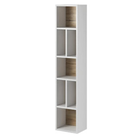 Toledo 88 Bookcase - Slimline White Matt & San Remo Oak with Versatile Storage - W320mm x H1590mm x D250mm