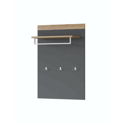 Toledo 89 Hallway Hanger in Grey & Oak Grandson - W830mm H1160mm D300mm, Compact and Functional