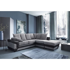 Toledo L Shape Corner Grey Jumbo Cord Sofa With a Modern Black Leather Trim