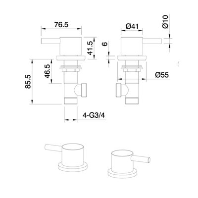 Toledo Round Chrome Deck Mounted Pair of Bath Side Valves