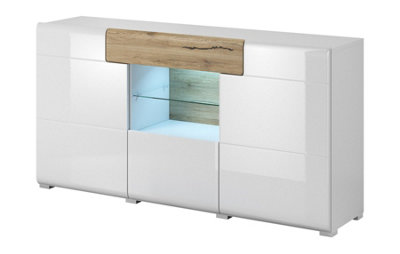 Toledo Sideboard Cabinet in White and Oak San Remo  - Elegant Storage Solution with Soft-Closing Doors - W1590mm x H830mm x D390mm