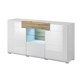 Toledo Sideboard Cabinet in White and Oak San Remo  - Elegant Storage Solution with Soft-Closing Doors - W1590mm x H830mm x D390mm