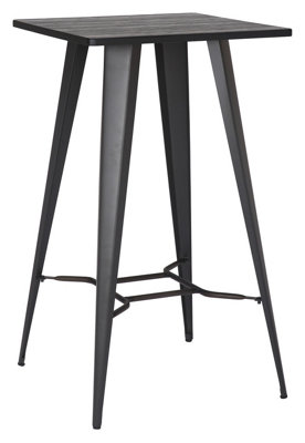 Tolix Bar Table with Grey Wooden Top & Metal Frame - 104cm Height