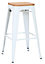 Tolix Breakfast Bar Stool, Fixed White Legs And Footrest, Easy Clean, Home & Kitchen Barstool, Natural White And Wooden Brown