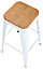 Tolix Breakfast Bar Stool, Fixed White Legs And Footrest, Easy Clean, Home & Kitchen Barstool, Natural White And Wooden Brown