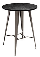 Tolix Premium Bar Table, Round Grey Dark-Wood Table Top, Steel Legs And Support, Kitchen Table, 60cm Width x 104cm Height