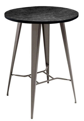 Tolix Round Bar Table with Grey Dark-Wood Top & Steel Legs - 104cm Height