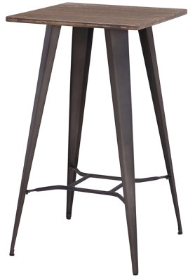 Tolix Rustic Square Bar Table with Brown Wooden Top & Metal Frame - 104cm Height