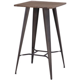 Tolix Rustic Square Bar Table with Brown Wooden Top & Metal Frame - 104cm Height