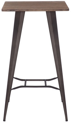 Tolix Rustic Square Bar Table with Brown Wooden Top & Metal Frame - 104cm Height