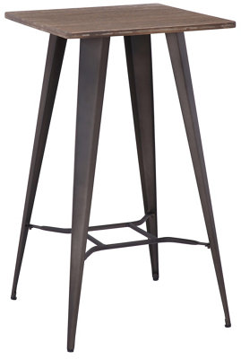 Tolix Rustic Square Bar Table with Brown Wooden Top & Metal Frame - 104cm Height
