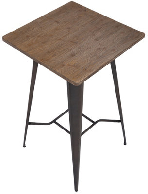 Tolix Rustic Square Bar Table with Brown Wooden Top & Metal Frame - 104cm Height