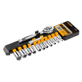 Tolsen Tools 13Pcs 1/4" Rachet Handle with Socket Set Industrial