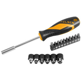 Tolsen Tools Screwdriver Set Nut 17 Pcs Socket &  Bit Set 1/4x100mm- 1/4x25mm  TOLS
