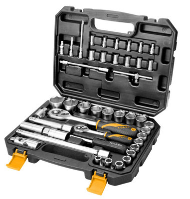 Tolsen Tools Socket Set 1/4" 4-14mm & 1/2" 10-32mm 43Pc Industrial