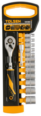 Tolsen Tools Socket Set 1/4 4-14mm 14Pc Hanger Industrial