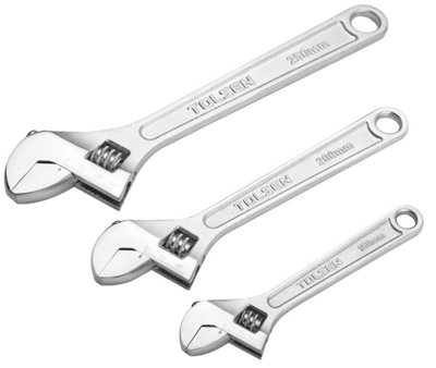 Tolsen Tools Wrench Adjustable 3 Pc Set 150mm,200mm,250mm