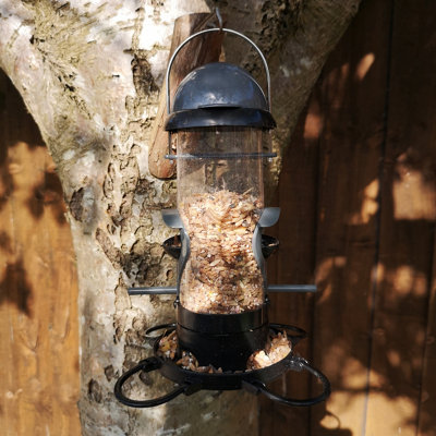 Tom Chambers Roll Top 2 Port Garden Wild Bird Hanging Grey and Black Plastic Seed Feeder Price Comparisons | Compare The Build