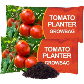 Tomato Planter Nutrient Enriched Compost Grow Bags - 2 x Deep Fill Grow Bags - Upto 8 Weeks Food