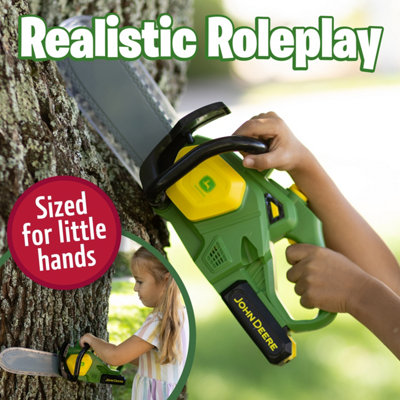 Tomy John Deere Kids Motorised Toy Chainsaw with Sound & Rotating Blade ...