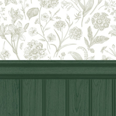 Tongue And Groove Floral Toile- Forest (10m Wallpaper)