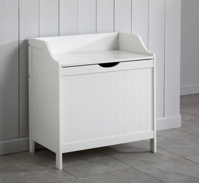 Tongue & Groove Laundry Hamper Storage Box in White